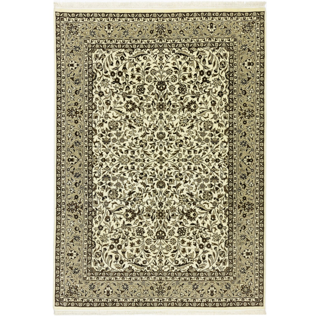 Cream Brown Floral 6X8 Kirman Oriental Rug