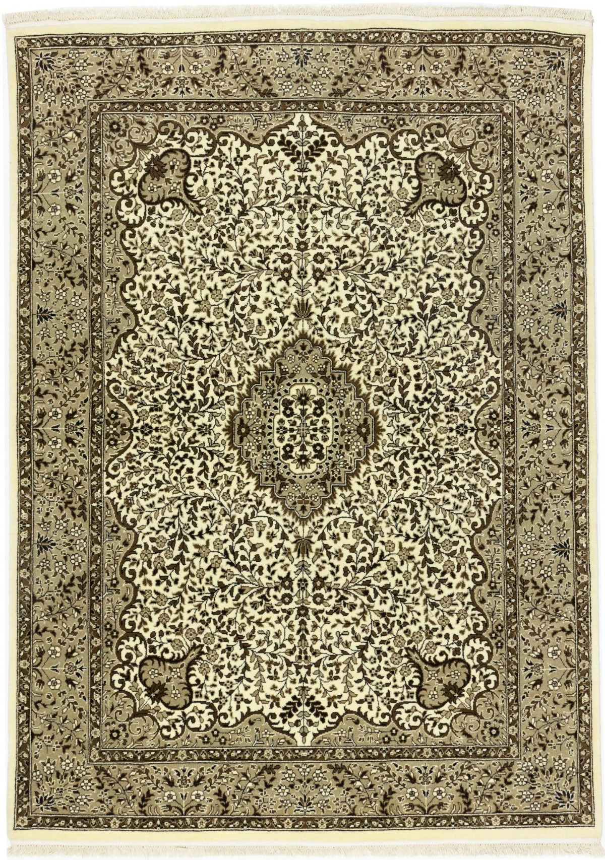 Cream Brown Floral 6X8 Kirman Oriental Rug