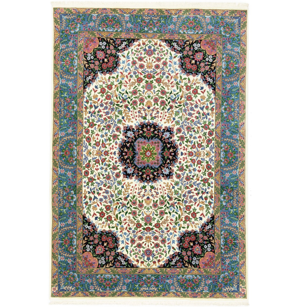 Cream & Blue Floral 6X9 Kirman Oriental Rug