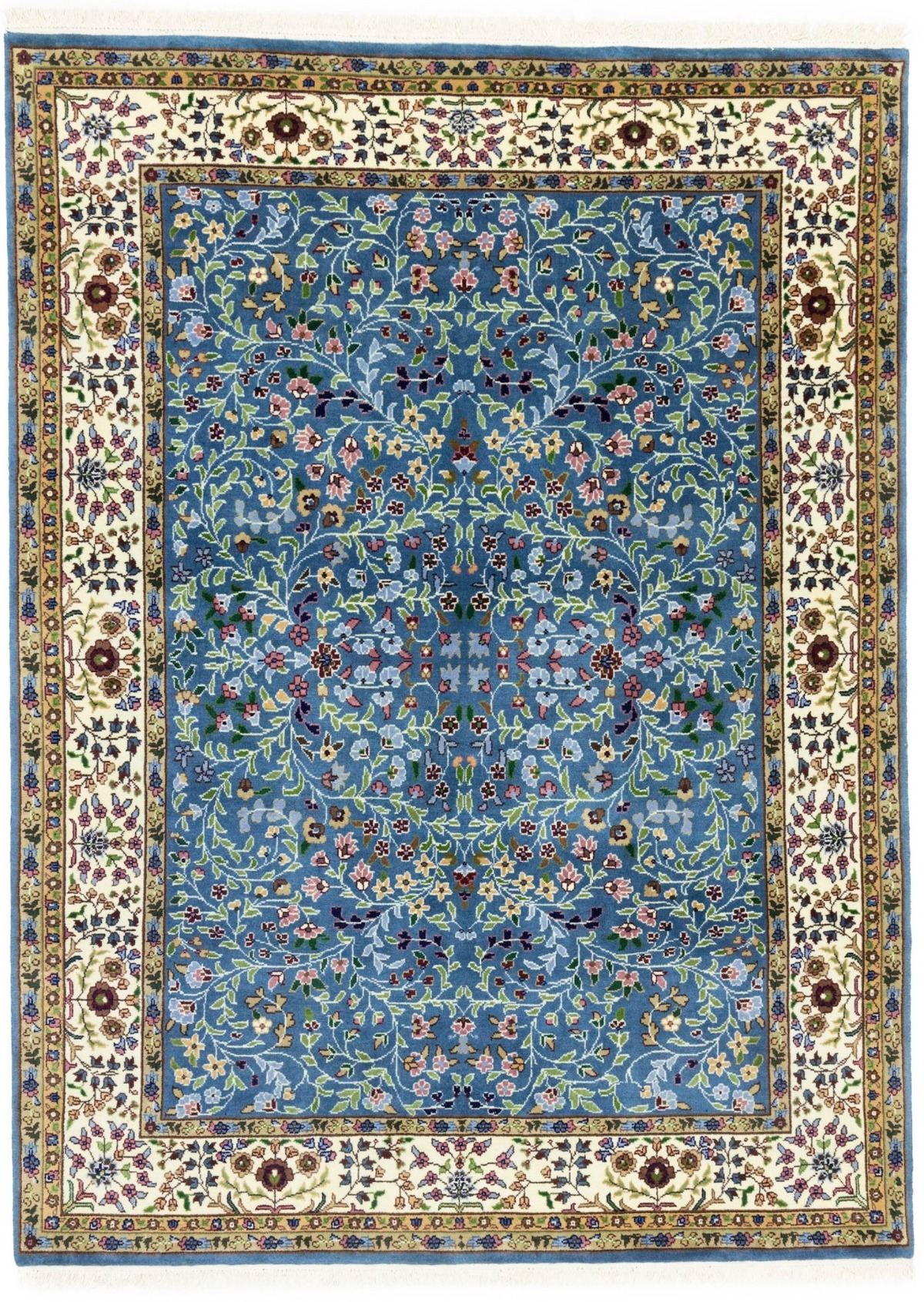 Blue & Cream Floral 6X8 Kirman Oriental Rug