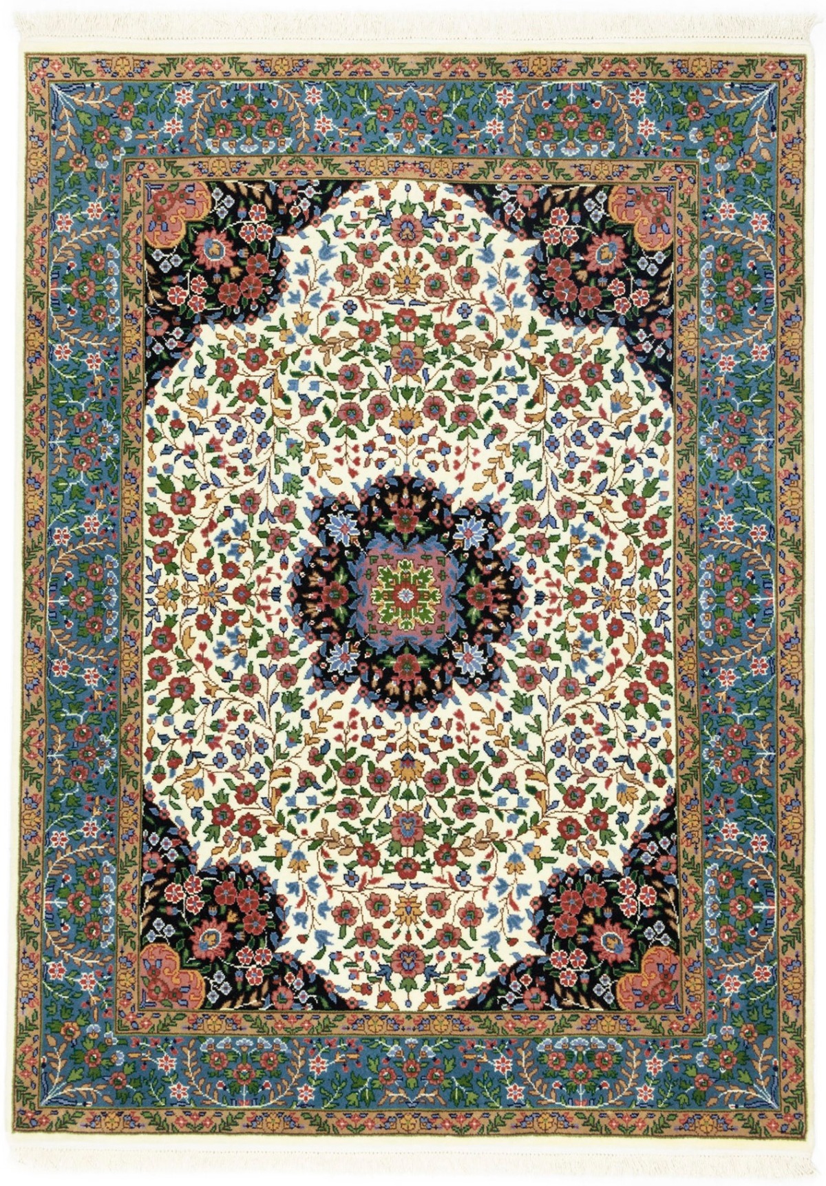 Cream & Blue Floral 5X7 Kirman Oriental Rug