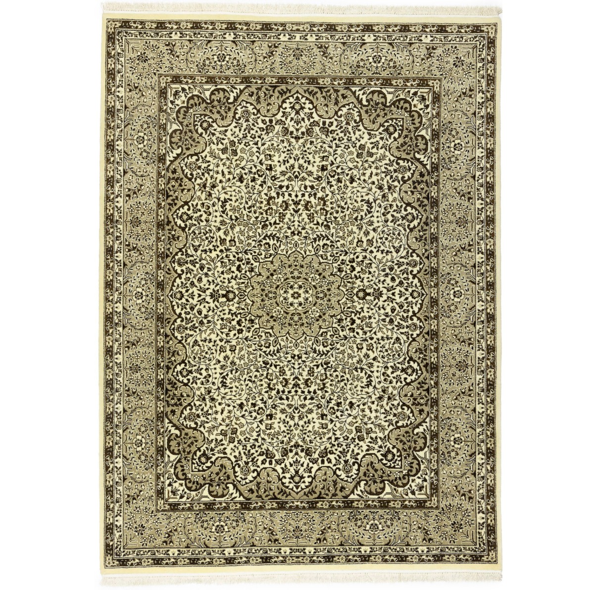 Cream Beige Brown Floral 6X8 Kirman Oriental Rug